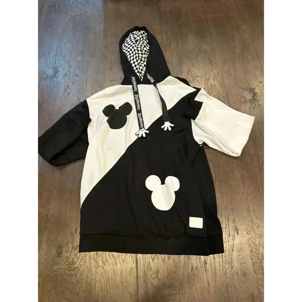 Loungefly Disney Mickey Mouse Y2K‎ Ying Yang Hoodie Black & White b40